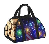 EdWal Firework American Flag 4th of July Print Log Carrier Bag with Open Sides Wood Log Holder for Fireplace Tote Bag Fireplace Accessory