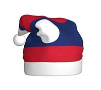 EdWal Flag Of Laos Print Plush Santa Hat, Christmas Hats For Adults, Cozy Holiday Headwear, For Christmas Parties
