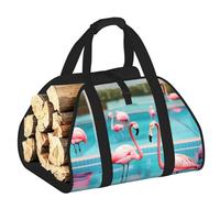 EdWal Flamingo and Swimming Pool Print Log Carrier Bag with Open Sides Wood Log Holder for Fireplace Tote Bag Fireplace Accessory