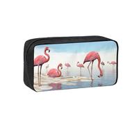 EdWal Flock of Pink Flamingos On The Beach Print Pen Organizer Bag Pouch Large Capacity Pencil Case with Zipper Durable Pen Case for Stationery