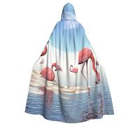 EdWal Flock Of Pink Flamingos On The Beach Print Unisex Adults Hooded Cloak Cape Uniform, Hooded Robe, For Halloween Cosplay Costumes