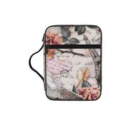 Edwal Flower Paris Eiffel Tower Print Bible Case Cosmetic Bag with Sturdy Handle Wash Bag Tablet Sleeve Small Tool Bag for Books