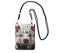 EdWal Flower Pig Print Crossbody Bag For Women, Mini Phone Purses, Cute Phone Wallet, For Hiking Travel Gift