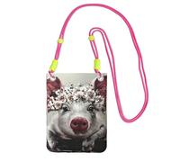 EdWal Flower Pig Print Crossbody Bag For Women, Mini Phone Purses, Cute Phone Wallet, For Hiking Travel Gift