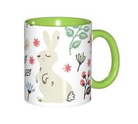 EdWal Flowers Bunnies Birds Print Tea Cups with Handle, Ceramic Ceramic Mug for Tea and Coffee Gift for Women Microwave Safe