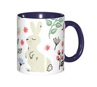 EdWal Flowers Bunnies Birds Print Tea Cups with Handle, Ceramic Ceramic Mug for Tea and Coffee Gift for Women Microwave Safe