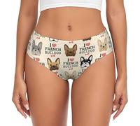 EdWal French Bulldog Print Womens High-Waisted Briefs Panties, Moisture-Wicking Underwear, Bikini Brief Underwear Black