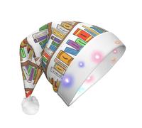 EdWal Funny Book Shelves Collection And Ladder Print Led Christmas Beanie Light Up Christmas Hats, Knit Hats With Led Lights, Unisex Winter Santa Hat