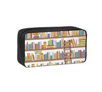 EdWal Funny Book Shelves Collection and Ladder Print Pen Organizer Bag Pouch Large Capacity Pencil Case with Zipper Durable Pen Case for Stationery