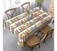 EdWal Funny Book Shelves Collection and Ladder print Tablecloths, 55 x 35 Inch Wrinkle Free Table Cloth,Rustic Table Cover Decoration for Kitchen