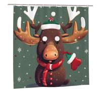 EdWal Funny Christmas Moose Head Print Polyester Shower Curtain For Bathroom With Hooks 185cm Long, Waterproof Bath Accessories
