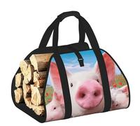 EdWal Funny Cute Pig Print Log Carrier Bag with Open Sides Wood Log Holder for Fireplace Tote Bag Fireplace Accessory