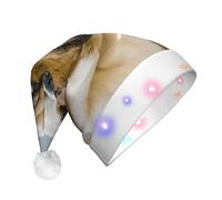 EdWal Funny English Bulldog Print Led Christmas Beanie Light Up Christmas Hats, Knit Hats With Led Lights, Unisex Winter Santa Hat