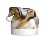 EdWal Funny English Bulldog Print Plush Santa Hat, Christmas Hats For Adults, Cozy Holiday Headwear, For Christmas Parties
