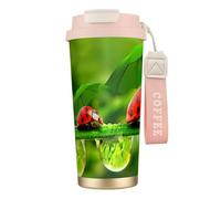EdWal Funny Ladybug Holding Umbrellas Print Insulated Stainless Steel Travel Coffee Mug,Coffee Cups with Lids, for Hot Cold Drinks