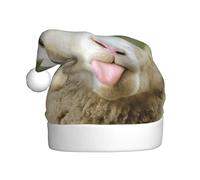 EdWal Funny Naughty Sheep Tongue Cute Animal Print Plush Santa Hat, Christmas Hats For Adults, Cozy Holiday Headwear, For Christmas Parties