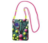 EdWal Funny Tennis Racquets And Tennis Balls Print Crossbody Bag For Women, Mini Phone Purses, Cute Phone Wallet, For Hiking Travel Gift
