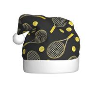 EdWal Funny Tennis Racquets And Tennis Balls Print Plush Santa Hat, Christmas Hats For Adults, Cozy Holiday Headwear, For Christmas Parties