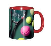 EdWal Funny Tennis Racquets and Tennis Balls Print Tea Cups with Handle, Ceramic Ceramic Mug for Tea and Coffee Gift for Women Microwave Safe