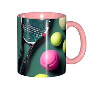 EdWal Funny Tennis Racquets and Tennis Balls Print Tea Cups with Handle, Ceramic Ceramic Mug for Tea and Coffee Gift for Women Microwave Safe