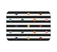 EdWal Glitter Rainbow Polka Dot Stripe Black And White Print Crystal Velvet Entry Rug Non-Slip Indoor Front Doormat For Porch Or Home Decor, 60x40 Cm