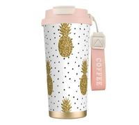EdWal Gold Glitter Pineapples Fruit Print Insulated Stainless Steel Travel Coffee Mug,Coffee Cups with Lids, for Hot Cold Drinks