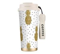 EdWal Gold Glitter Pineapples Fruit Print Insulated Stainless Steel Travel Coffee Mug,Coffee Cups with Lids, for Hot Cold Drinks