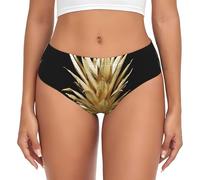 EdWal Gold Pineapple Print Womens High-Waisted Briefs Panties, Moisture-Wicking Underwear, Bikini Brief Underwear