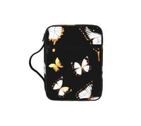EdWal Gold White Butterflies Black Print Bible Case Cosmetic Bag with Sturdy Handle Wash Bag Tablet Sleeve Small Tool Bag for Books