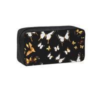 EdWal Gold White Butterflies Black Print Pen Organizer Bag Pouch Large Capacity Pencil Case with Zipper Durable Pen Case for Stationery