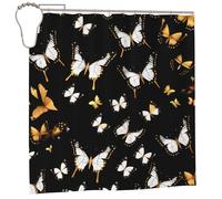 EdWal Gold White Butterflies Black Print Polyester Shower Curtain For Bathroom With Hooks 185cm Long, Waterproof Bath Accessories