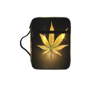 EdWal Golden Cannabis Print Bible Case Cosmetic Bag with Sturdy Handle Wash Bag Tablet Sleeve Small Tool Bag for Books