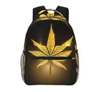 EdWal Golden Cannabis Print Hiking Backpack Laptop Backpack For Men Women Waterproof Rucksack Easy To Clean Travel Bag