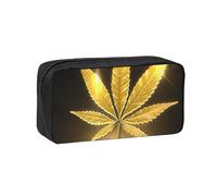 Edwal Golden Cannabis Print Pen Organizer Bag Pouch Large Capacity Pencil Case with Zipper Durable Pen Case for Stationery
