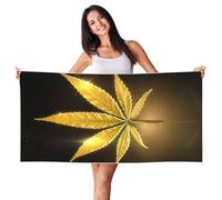 EdWal Golden Cannabis Print Spa Bath Towels 70cm X 140cm,Soft Quick Drying Beach Towels For Bathroom,Gym,Travel