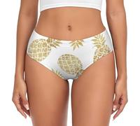 EdWal Golden Pineapple Background Print Womens High-Waisted Briefs Panties, Moisture-Wicking Underwear, Bikini Brief Underwear