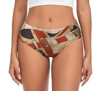 EdWal Guitar British Flag Print Womens High-Waisted Briefs Panties, Moisture-Wicking Underwear, Bikini Brief Underwear Black