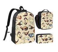 EdWal Hairy Ferret print 3Pcs Backpack School Backpack with Lunch Box and Pencil Pouch Lightweight Bookbag