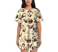 EdWal Hairy Ferret Print Women'S Pajama Sets Lounge Wear Set Soft Loungewear Short-Sleeved Pjs And Shorts Black