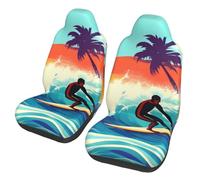 EdWal Hawaiian Surfer On Wavy Print Front Seat Covers, Easy To Install Two Car Seat Protector Cover Set Accessories Auto Trucks Suv