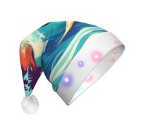 EdWal Hawaiian Surfer On Wavy Print Led Christmas Beanie Light Up Christmas Hats, Knit Hats With Led Lights, Unisex Winter Santa Hat