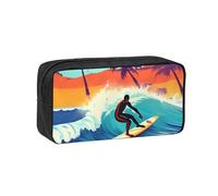 EdWal Hawaiian Surfer On Wavy Print Pen Organizer Bag Pouch Large Capacity Pencil Case with Zipper Durable Pen Case for Stationery
