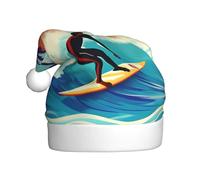 EdWal Hawaiian Surfer On Wavy Print Plush Santa Hat, Christmas Hats For Adults, Cozy Holiday Headwear, For Christmas Parties