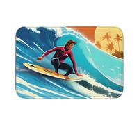 EdWal Hawaiian Surfer On Wavy Print Print Crystal Velvet Entry Rug Non-Slip Indoor Front Doormat For Porch Or Home Decor, 60x40 Cm