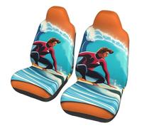 EdWal Hawaiian Surfer On Wavy Print Print Front Seat Covers, Easy To Install Two Car Seat Protector Cover Set Accessories Auto Trucks Suv