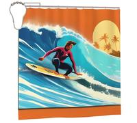 EdWal Hawaiian Surfer On Wavy Print Print Polyester Shower Curtain For Bathroom With Hooks 185cm Long, Waterproof Bath Accessories