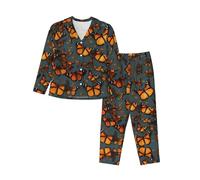 EdWal Heaps of Orange Monarch Butterflies print Pajama Set for Women Women Pajama Set Fashion Long-Sleeve Shirt and Full Length Bottom