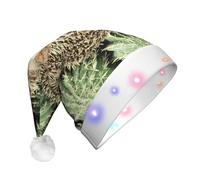 EdWal Hedgehogs Cactus Print Led Christmas Beanie Light Up Christmas Hats, Knit Hats With Led Lights, Unisex Winter Santa Hat