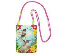EdWal Hummingbirds Red Flower Hibiscus Print Crossbody Bag For Women, Mini Phone Purses, Cute Phone Wallet, For Hiking Travel Gift