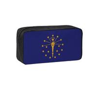 Edwal Indiana State Flag Print Pen Organizer Bag Pouch Large Capacity Pencil Case with Zipper Durable Pen Case for Stationery